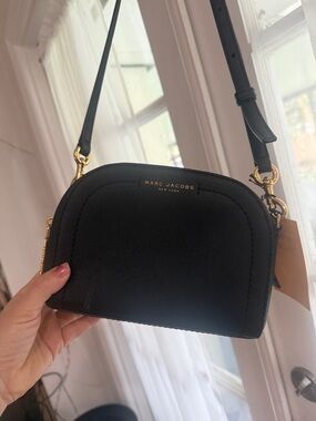 Marc Jacobs Black Leather Dome Crossbody with Gold Hardware